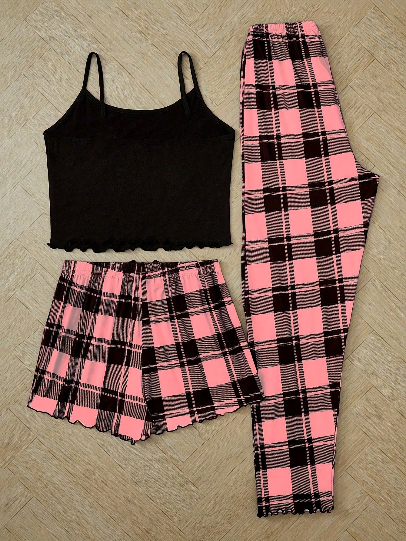 Women'S Pajama Set with Plaid Print and Motivational Quote